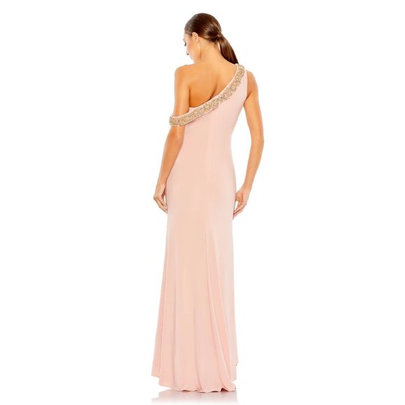 Mac Duggal Beaded Drop Shoulder Jersey Gown in Rose Size 6 - Picture 3 of 12